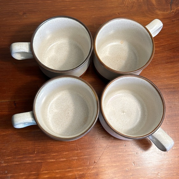 Vintage MCM Denby England Mug and Saucer Set of 4 Potter’s Wheel Stoneware - Picture 7 of 7